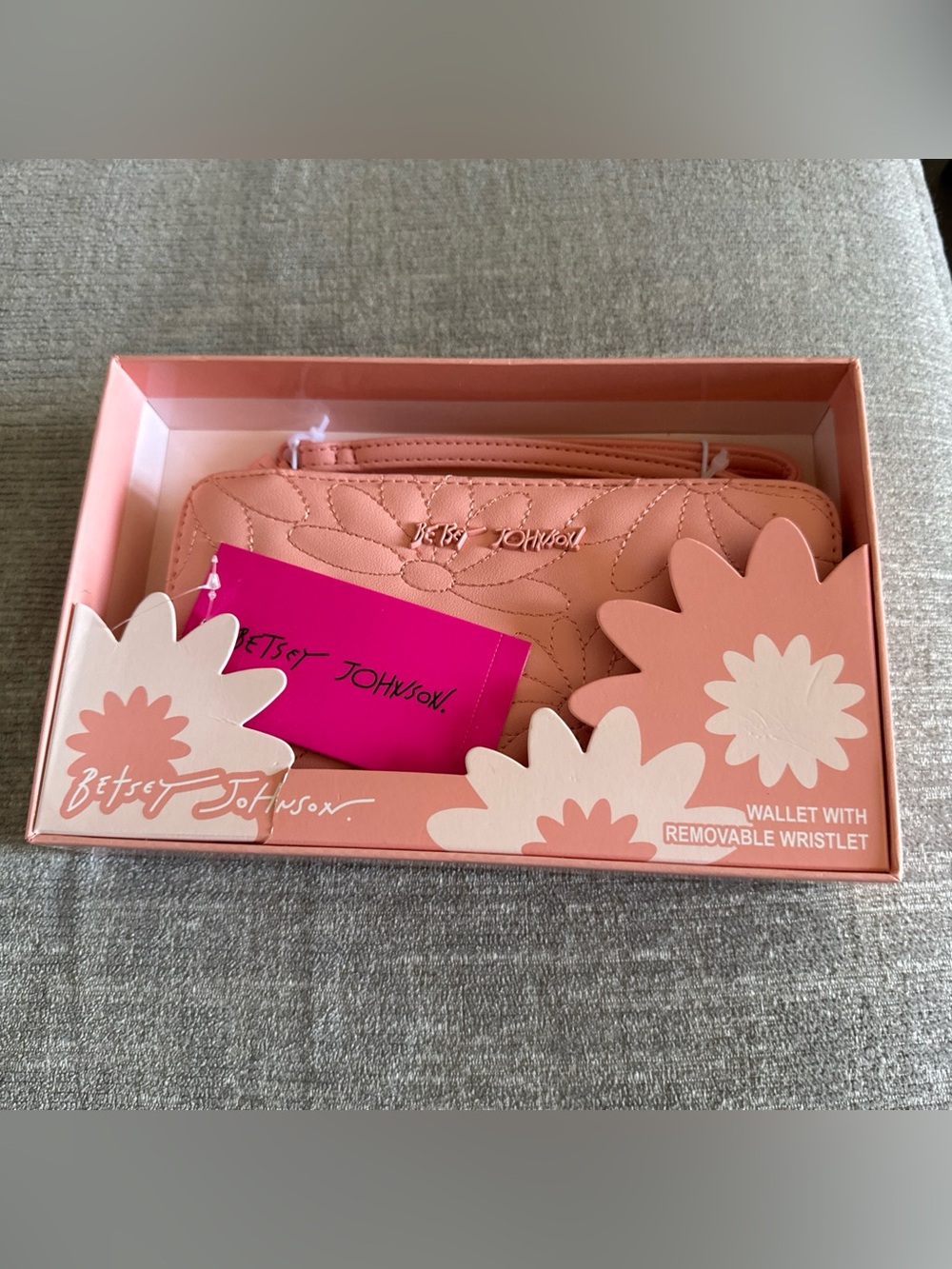Betsey Johnson Pink Quilted Floral Zip Wallet with Wristlet Strap
